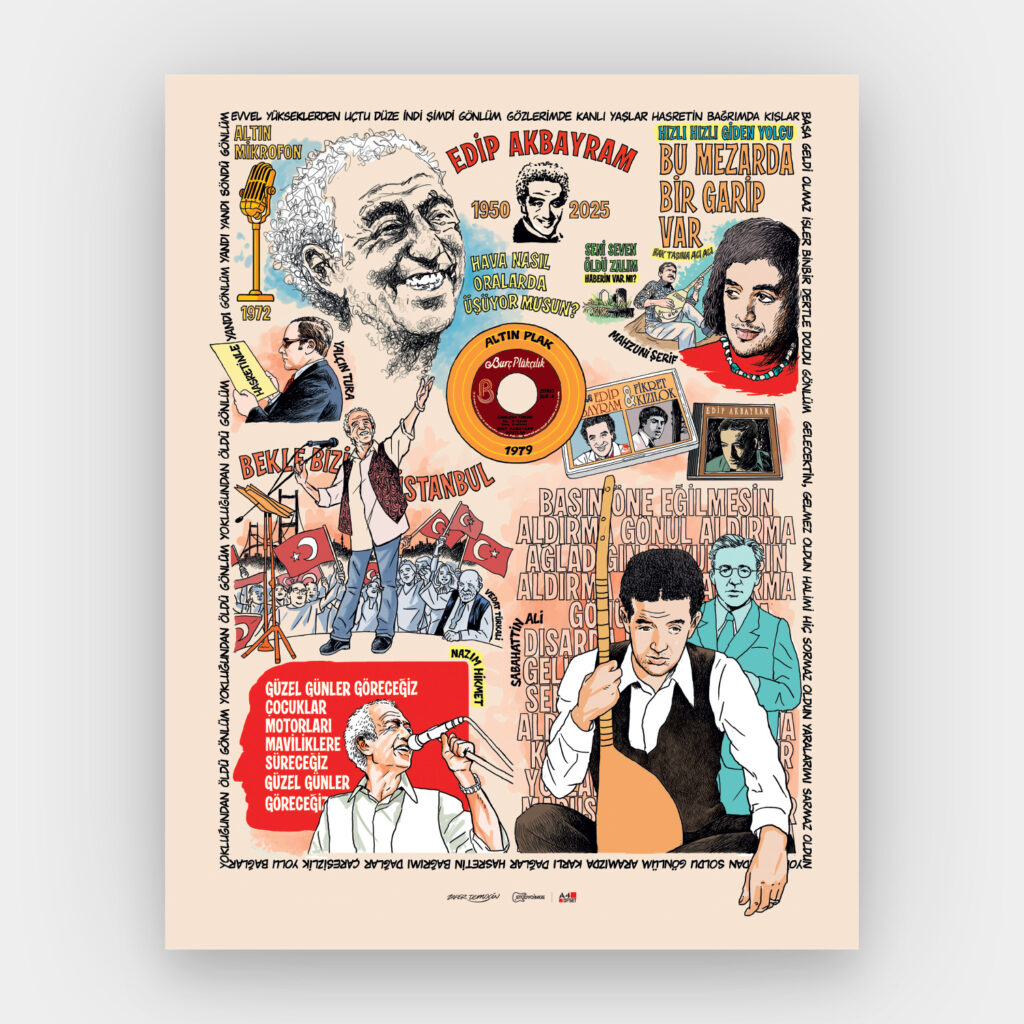 Edip Akbayram çizgi poster (çizim: Zafer Temoçin)